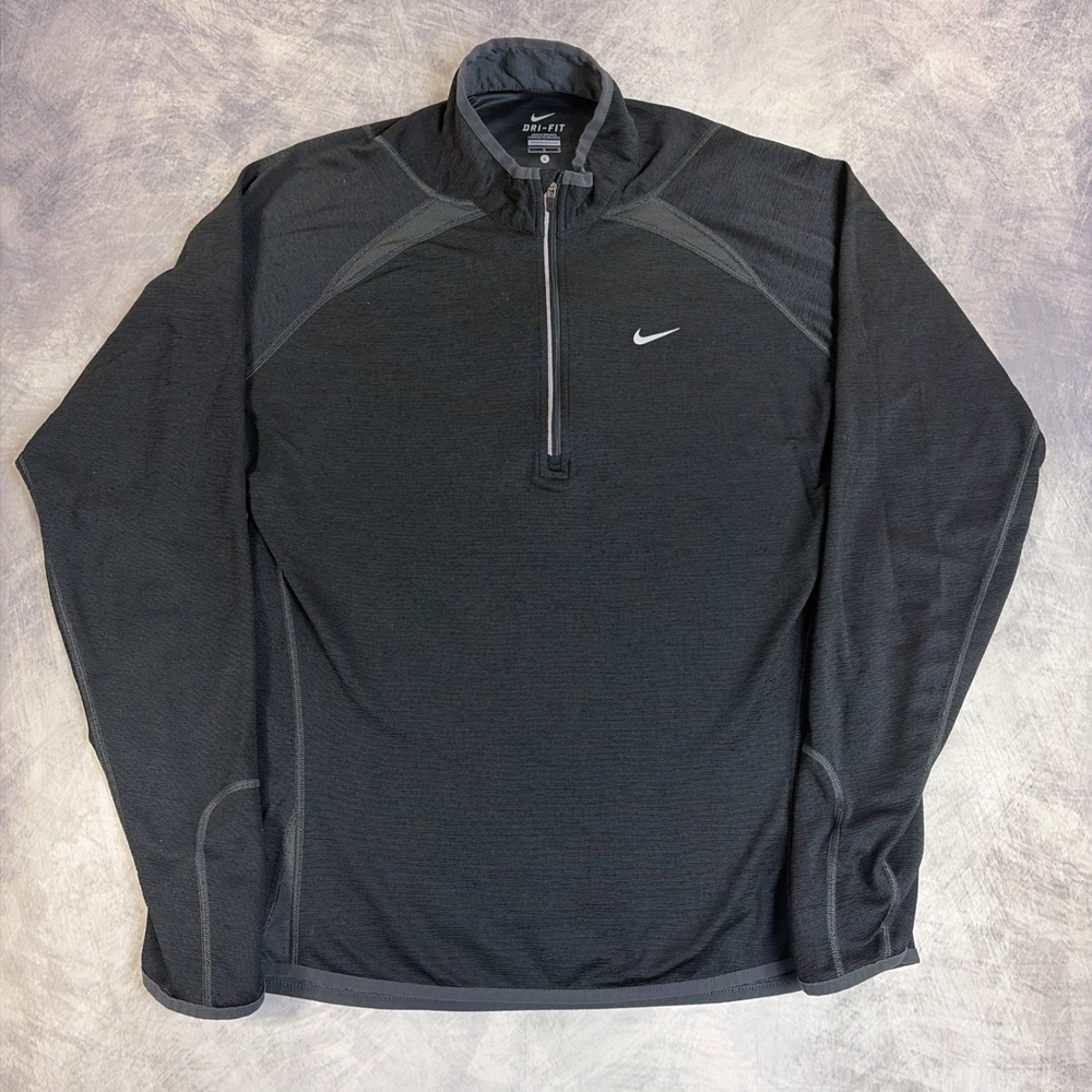 Nike Dri-FIT Wool Blend Half Zip Running Top Large Black Long Sleeve